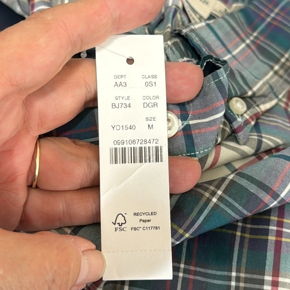 J. Crew Classic Button‎ Up Shirt Men's M Teal Purple Plaid Short Sleeve New
